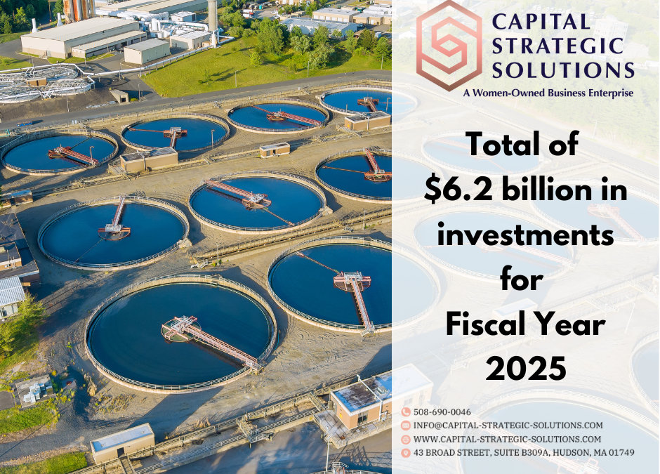 Graphic with aerial image of wastewater treatment plant and the Capital Strategic Solutions logo and the text that states "Total of $6.2 billion in investments for Fiscal Year 2025."