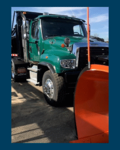 DPW plow truck on blue background