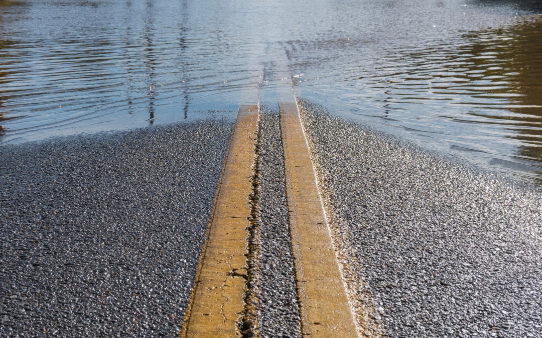 road with water in the road