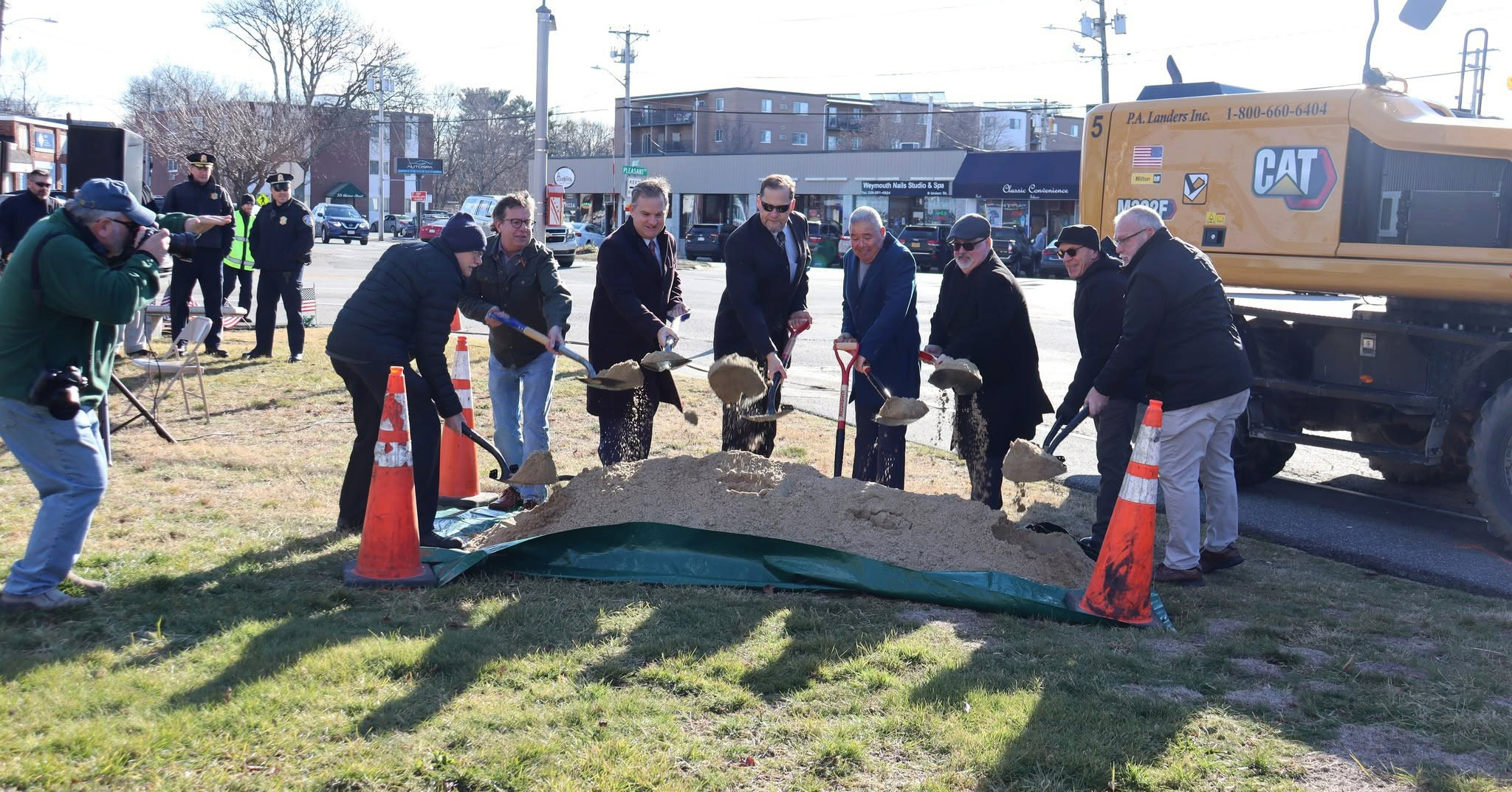 Town officials and project partners at the Columbian Square groundbreaking
